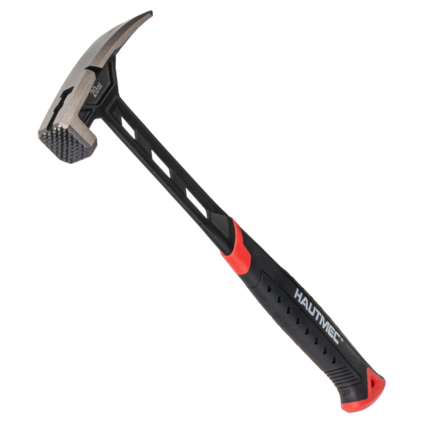 HAUTMEC 20oz Framing Hammer, One-Piece Forged Steel Anti-Vibration Straight Rip Claw Hammer with Milled Face, Side Nail Puller & Magnetic Nail Starter for Framing & Demolition, 1070102