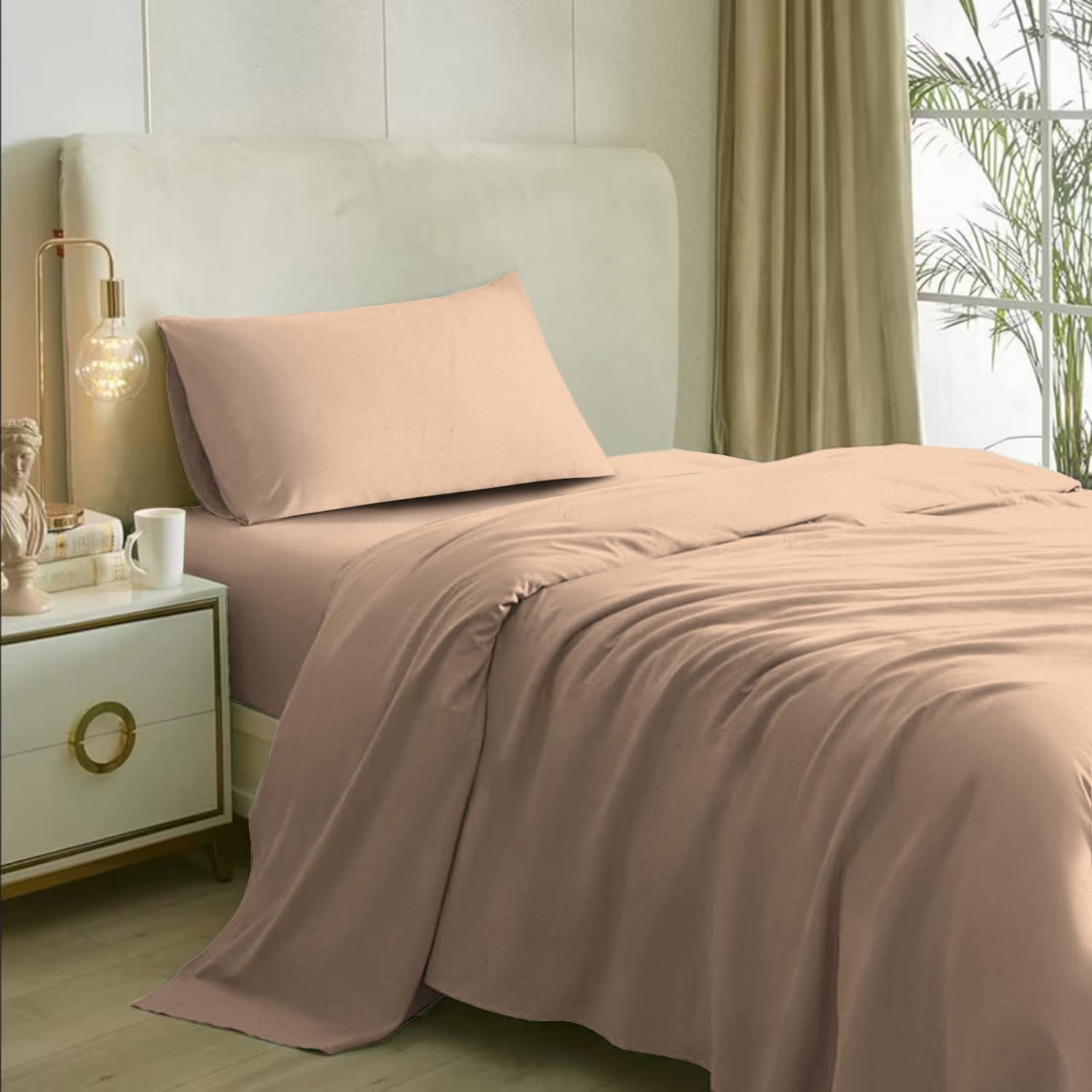 Naksh Luxe Set Single Bedsheet Cotton 300 TC Plain, Apricot | 1 Bedsheet for Single Bed (54 x 90 Inch) and 1 Pillow Cover (B0C89PR7Q3) Amazon Price History, Amazon Price Tracker