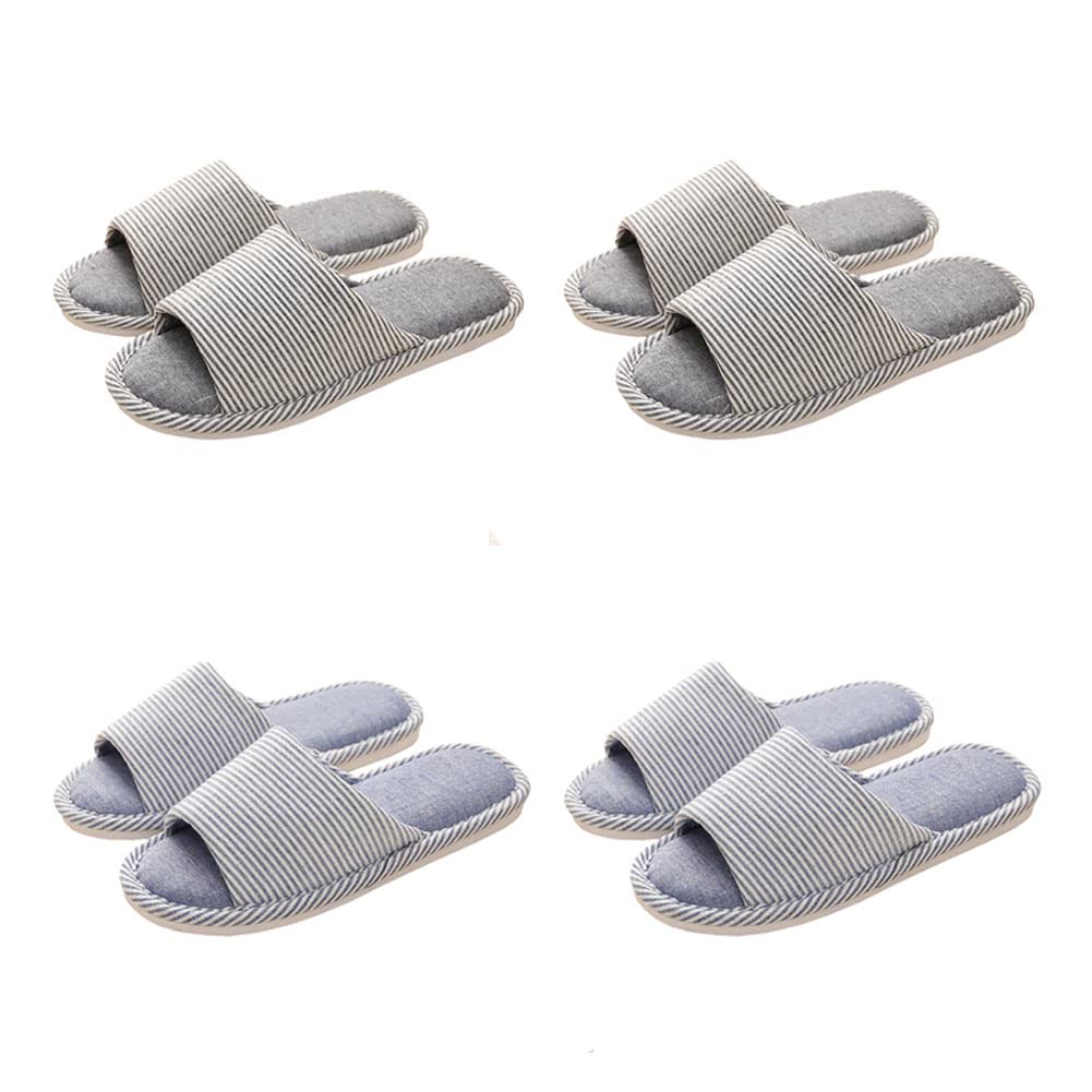 Lot de 4 paires de pantoufles d'hôtel unisexes - Lavables - Antidérapantes - En lin - Pour spa, fête, invités, hôtel et voyages