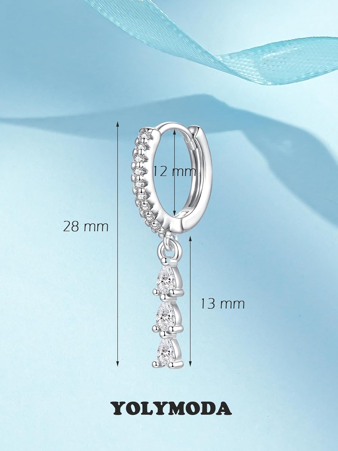 Sterling Silver Dangle Earrings for Women Cubic Zirconia 925 Silver Drop Earrings Dangling Earrings Small Formal Dangly Huggie Hoops - Image 6