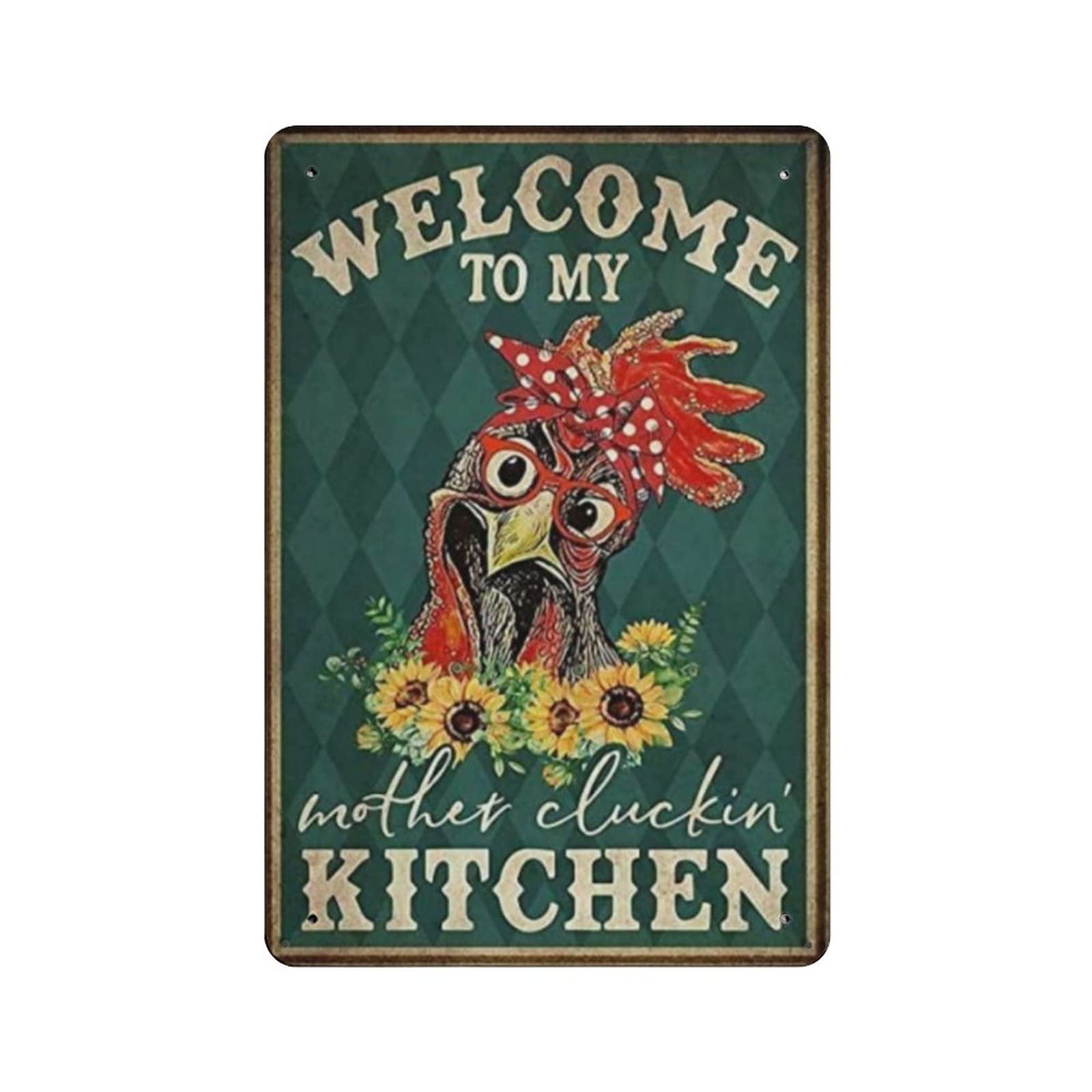 AOOEDM Rooster with Bow Vintage Tin Sign Metal Tin Signs for Man Cave Funny Art Wall Plaque Kitchen Bar Pub Coffee Shop Wall Decor