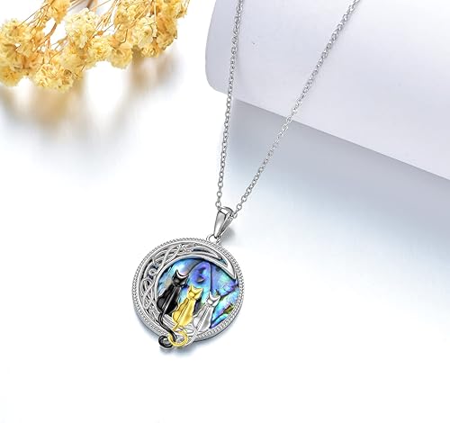 Miniatura 3 de TOUPOP Regalos de gato para amantes de los gatos, collar de plata de ley con concha de abulón celta de gato en la luna con concha de abulón, regalo