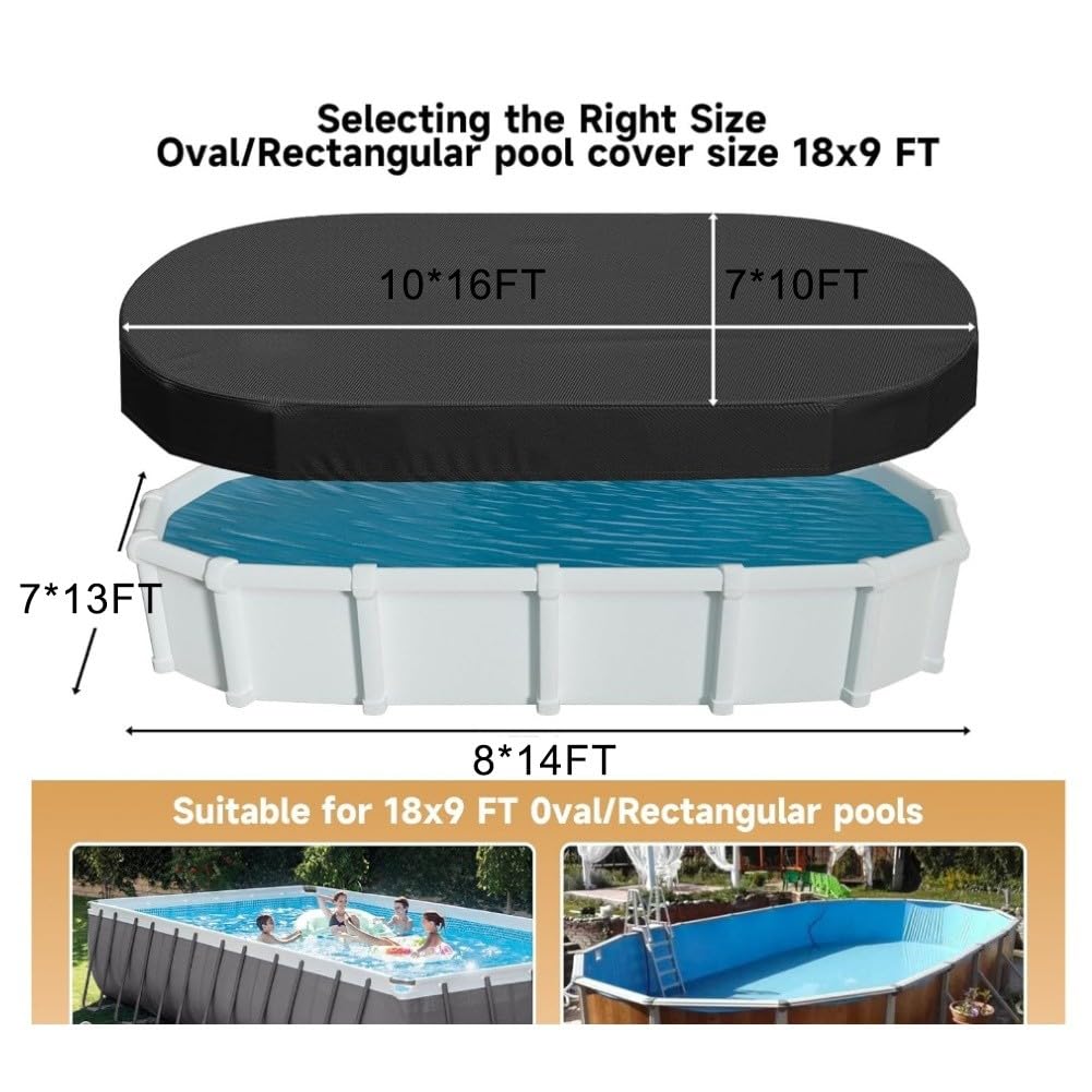 Bâche rectangulaire 420D pour piscine hors sol ovale très résistante et imperméable, protection contre les débris avec accessoires (2,1 x 3 m)