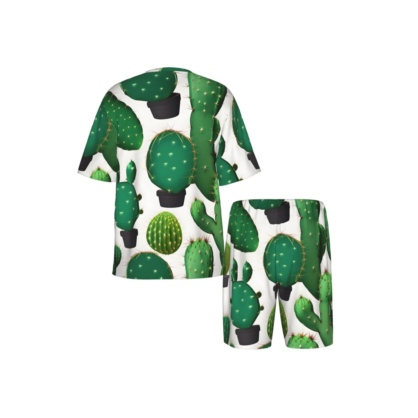 Conjunto de pijama clásico con estampado de cactus verde para hombre, pantalones cortos de pijama suaves para hombre, perfecto para las noches de verano