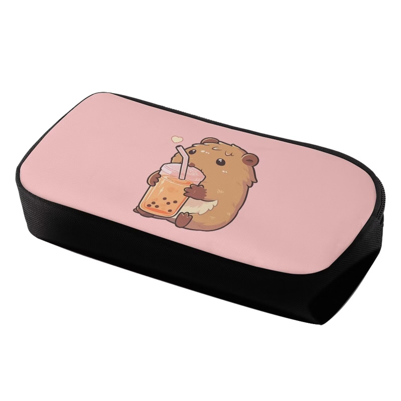 Showudesigns Capybara Pencil Cases for Girls School Supplies Stationery Pens Bag Childrens Coin Purse Hamster with Milk Tea Designs Pink - Image 3