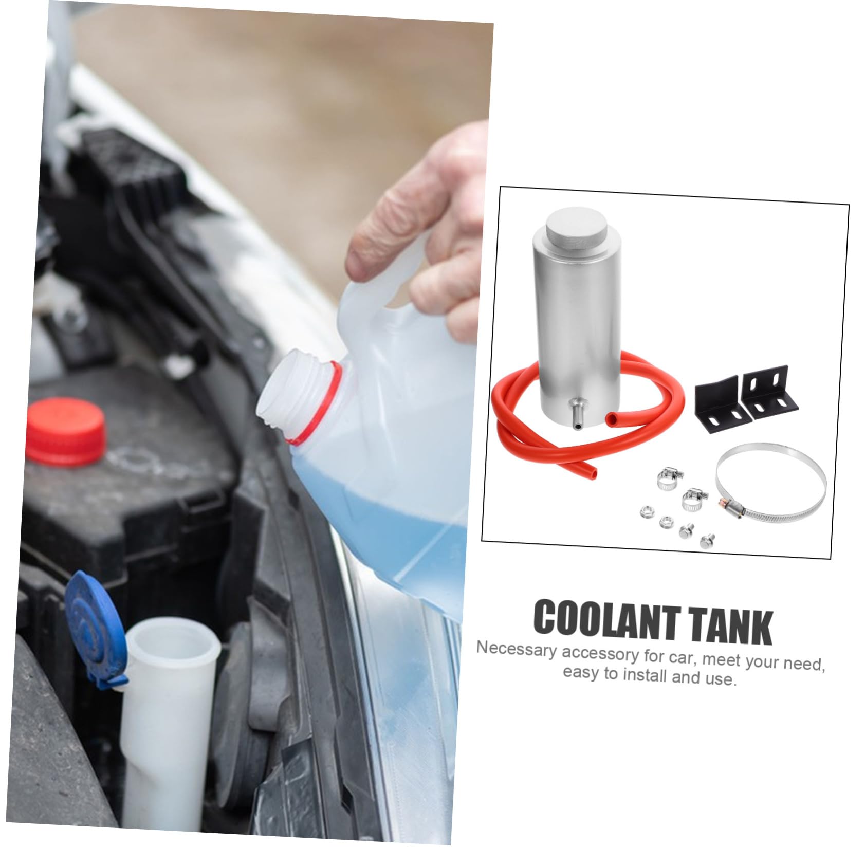 Amosfun Tanque de Expansión de Refrigerante de Aluminio 800 Ml para Coche, Tapa Antifuga y Diseño Moderno