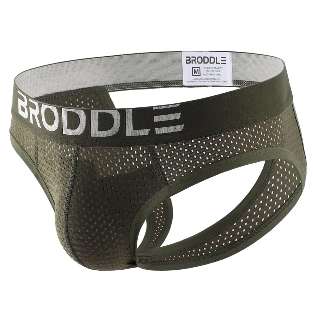Broddle Men's Armygreen Mesh Padded Pouch Athelic Supporters Breathable Jockstrap Elastic Waistband Low Rise