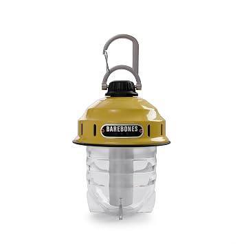 Barebones Beacon Hanging Light Dusty Yellow, Rechargeable LED Camping Lantern with Adjustable Brightness Weatherproof Vintage-Style Hanging Lantern for Outdoor Adventures and Year-Round Use