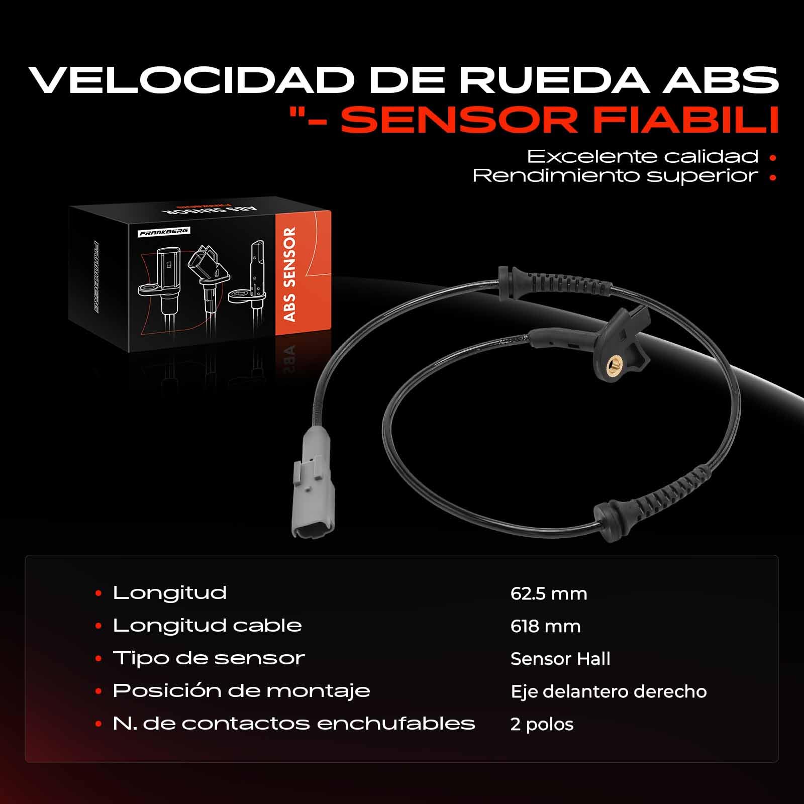 Frankberg Sensor de velocidad de ruedas Sensor ABS 2 Polos Compatible con 307 Break 3E 308 SW I 4E 4H 308 I 4A 4C C4 Coupé LA 307 SW 3H Replace# 4545F5