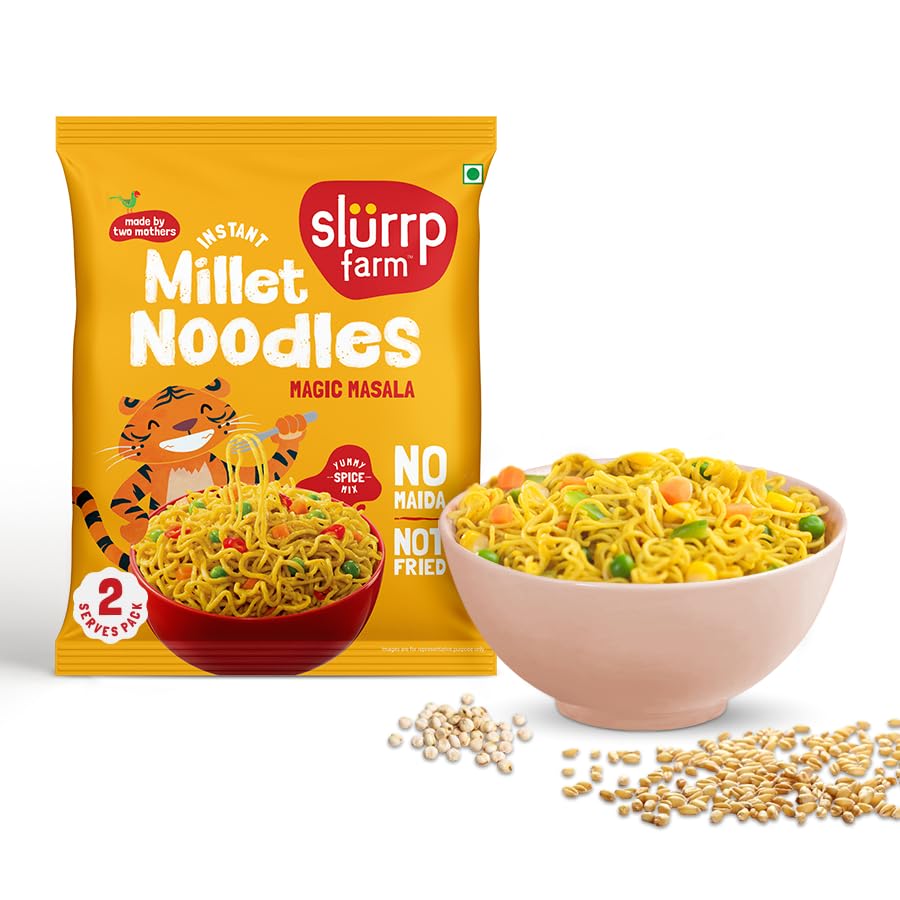 Image of Slurrp Farm No Maida, No MSG Instant Noodles | Magic Masala | Not Fried, Millet Noodles, 4 X 57 g (Pack of 2)