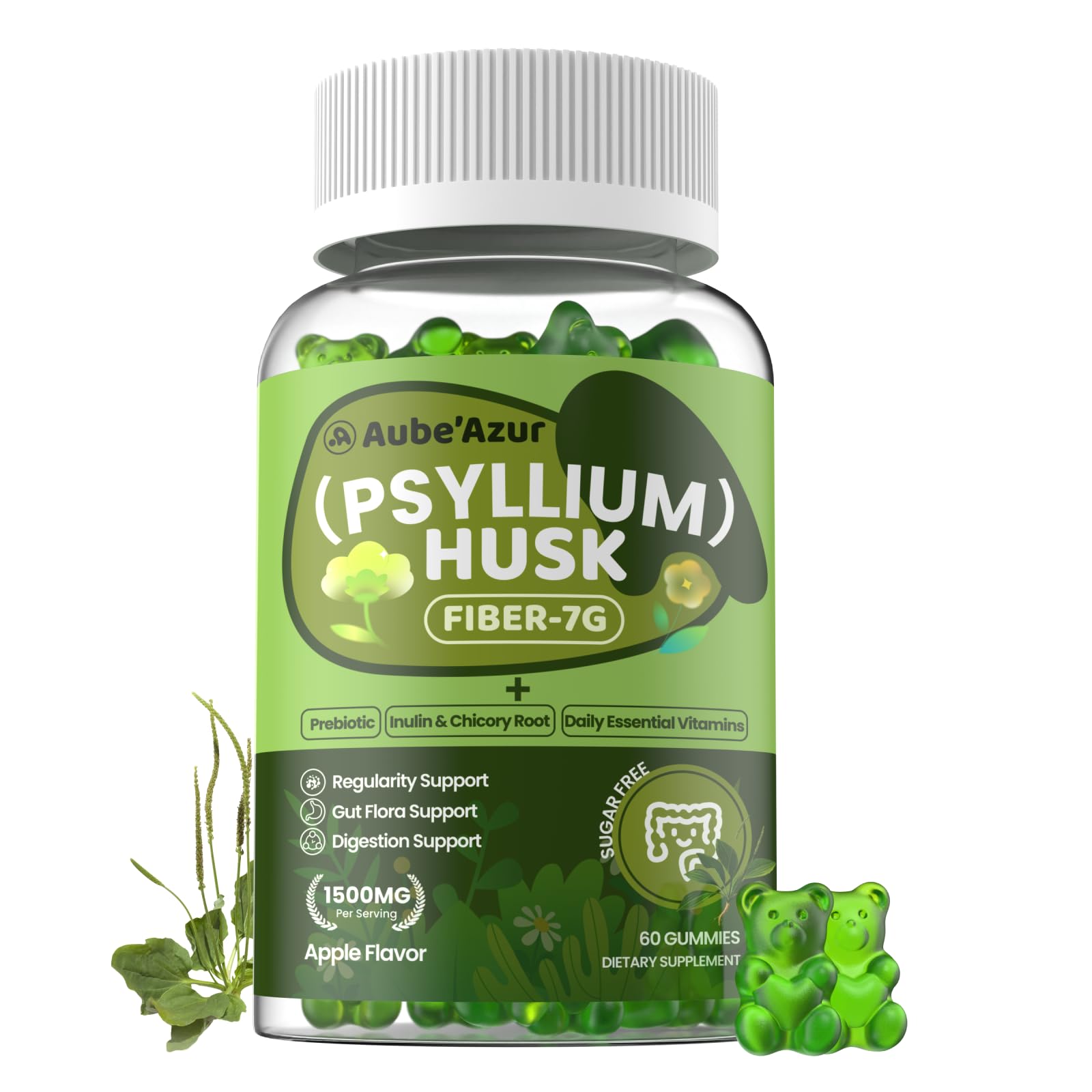 Aube'Azur Gomas de Fibra com Psyllium, Inulina e Multivitamínico, 60 gomas