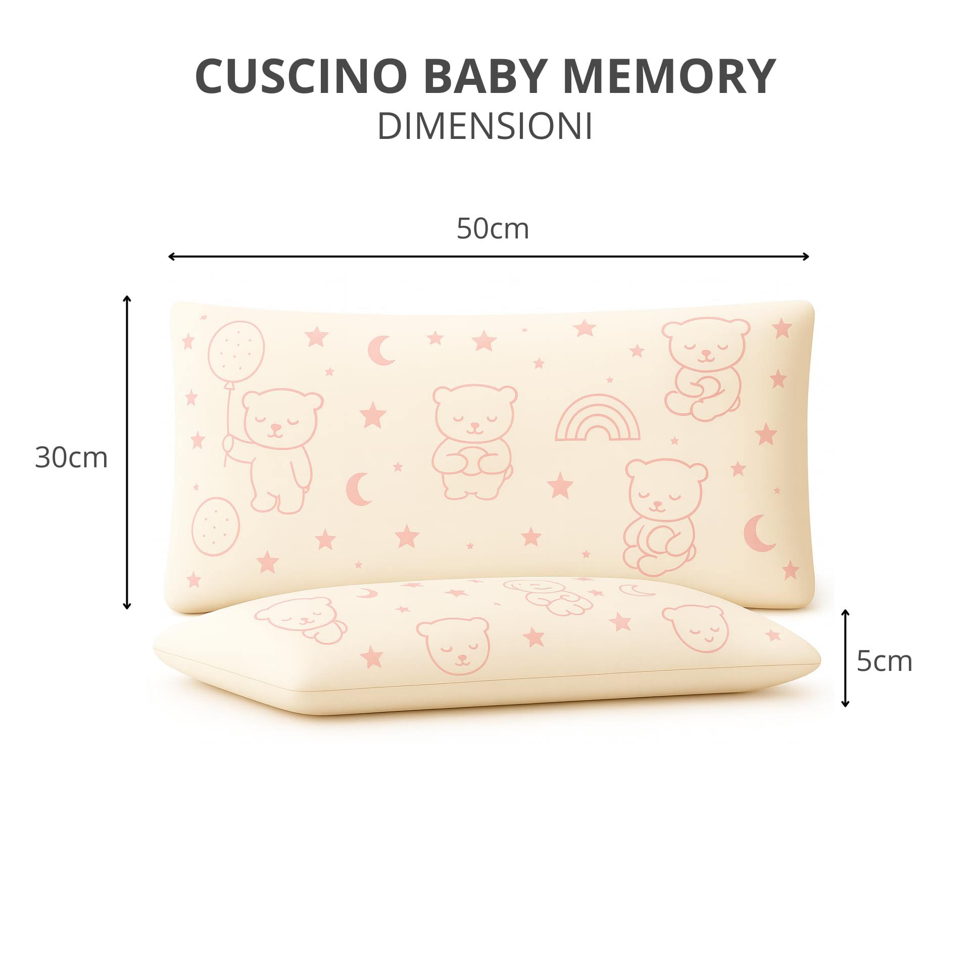 The Double Twenty Cuscino Baby in Memory Foam, ideale per culla e Bambini fino a 5 anni, Federa ipoallergenica,Modello a Saponetta forata Antisoffoco (Rosa)
