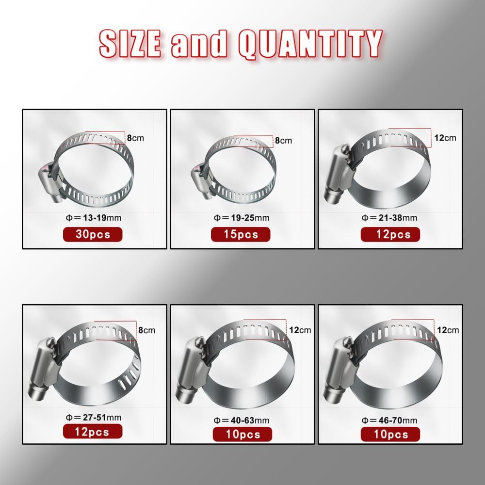 Hose clamp stainless steel, 10-30pcs Hose Clamps Stainless Steel Adjustable Worm Gear Pip Tube Tool for Water Pipe Plumbing Fuel Line Intercooler(13 19mm 30pcs)