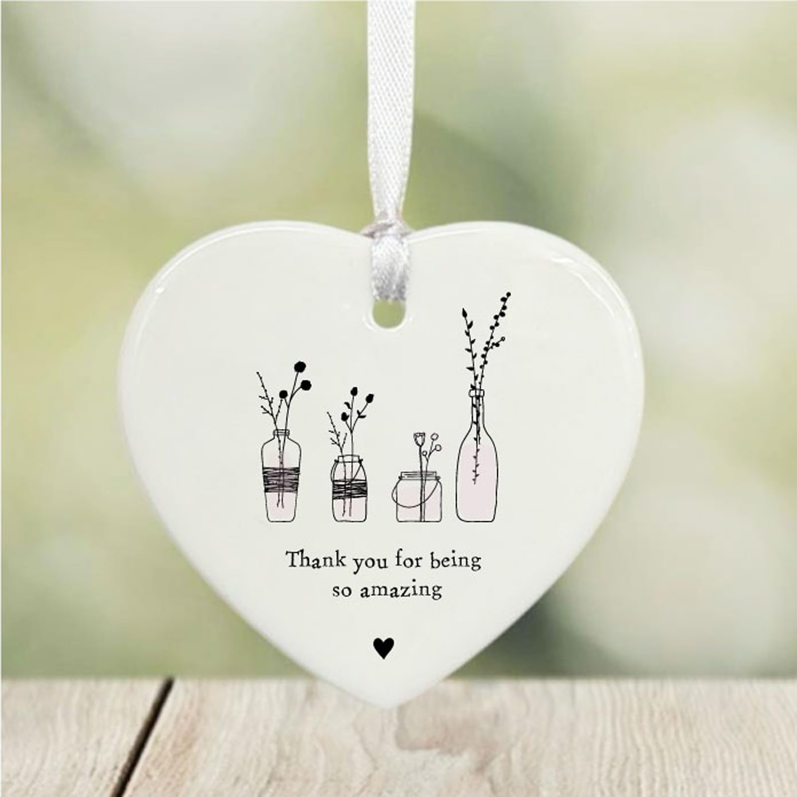 Luck And Luck White Thank You Porcelain Gift, Personalised Hanging Heart With Words 'Thank You For Being Amazing', Porcelain Gift, Hanging Decoration