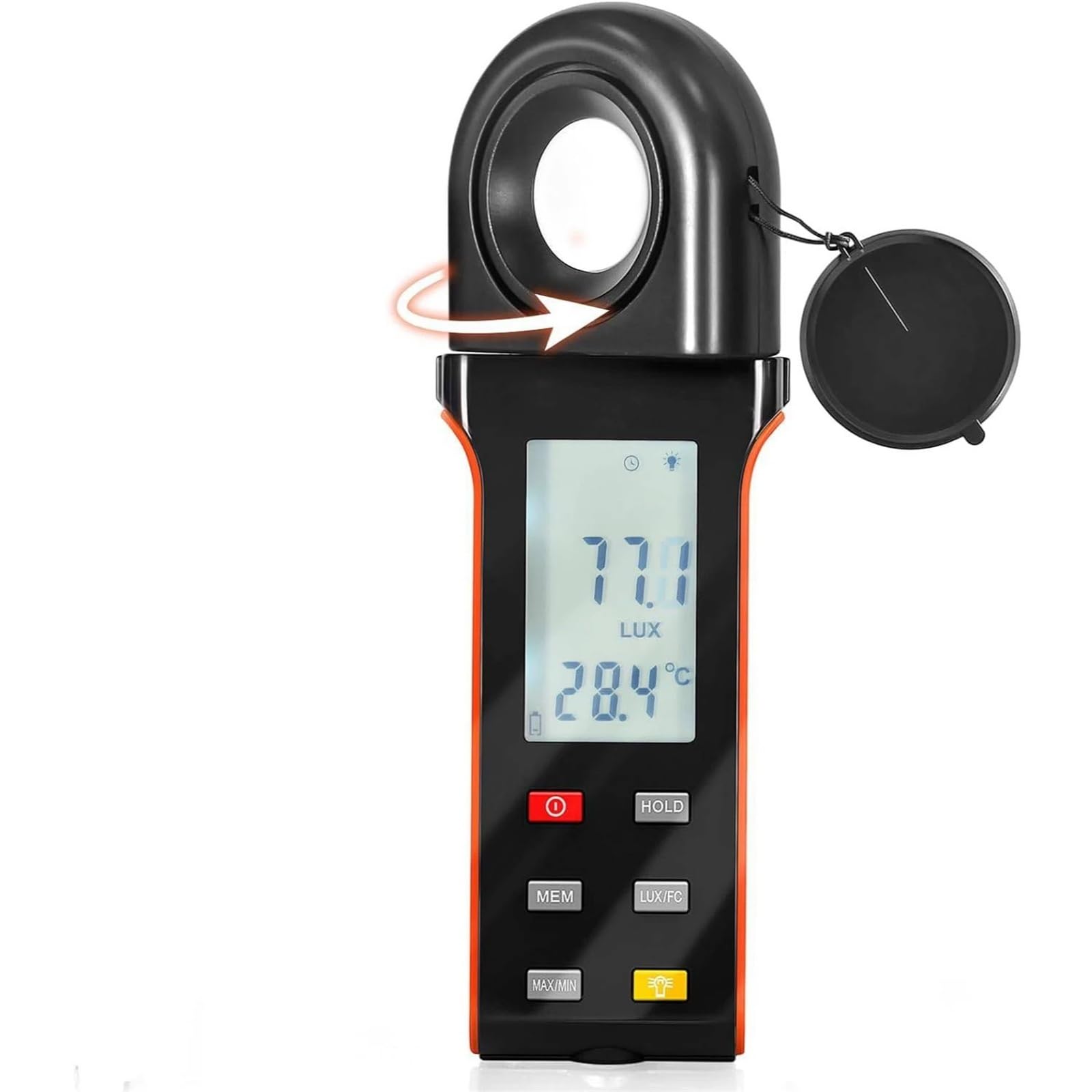 Digitaler Beleuchtungsstärke-Lichtmesser, 400.000 Lux/FC Beleuchtungsstärke-Tester mit 270° drehbarem Sensor, Datenprotokollierung, for Zimmerpflanzen Innenarchitektur