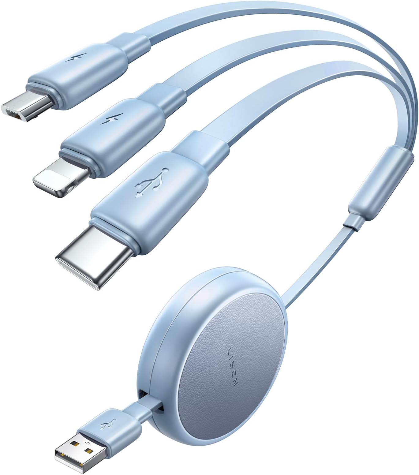 LISEN Multi Charger Cable, Retractable USB C to USB Charging Cable 3 in 1 Charger Lighting/Micro USB Cable, Travel Chargers for Multiple Devices for iPhone 17 16 15 14 Pro/Galaxy S25/Switch2, Blue