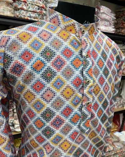 Image of FOXDX Men's Cotton Blend Printed Long Kurta Suitable for All Indian Wedding, Occasions, and Festivals