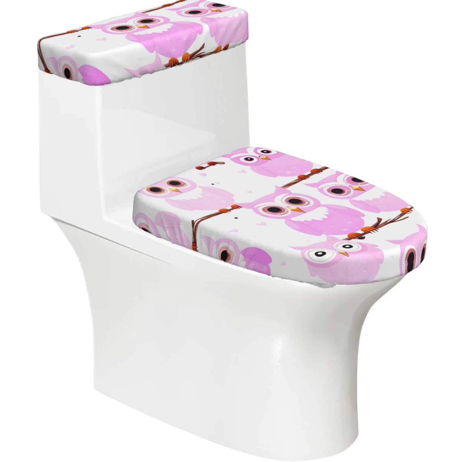 Cntdbu Black Cute Owl Stretchy Toilet Lid And Tank Cover Set-Soft Elastic Bathroom Decor For U Shape Oval
