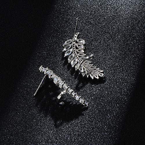 Crawler Pierced Wrap Earrings Cuff - Women's Silver Plated Sterling Sliver Cubic Zirconia Crystal Rhinestone Diamond Cz Cluster Leaf Post Earrings Ear Climber Jackets Hypoallergenic Stud Earring #TOP3
