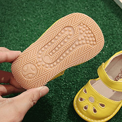 Ubella Toddler Sandals Squeaky Shoes Flower Punch Mary Jane Toddler Girl Flats (Removable Squeakers),Yellow,2M Us Infant #TOP4