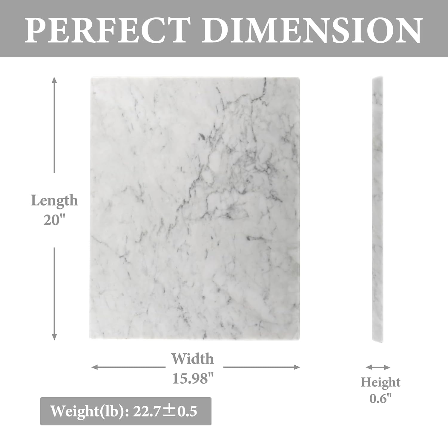koville italian carrara marble cutting board for kitchen, 16x20inch extra large hand crafted marble slab for cheese, charcuterie, pastry board - wedding gift, house warming gift white marble-bianco carrara 20"l x 16"w