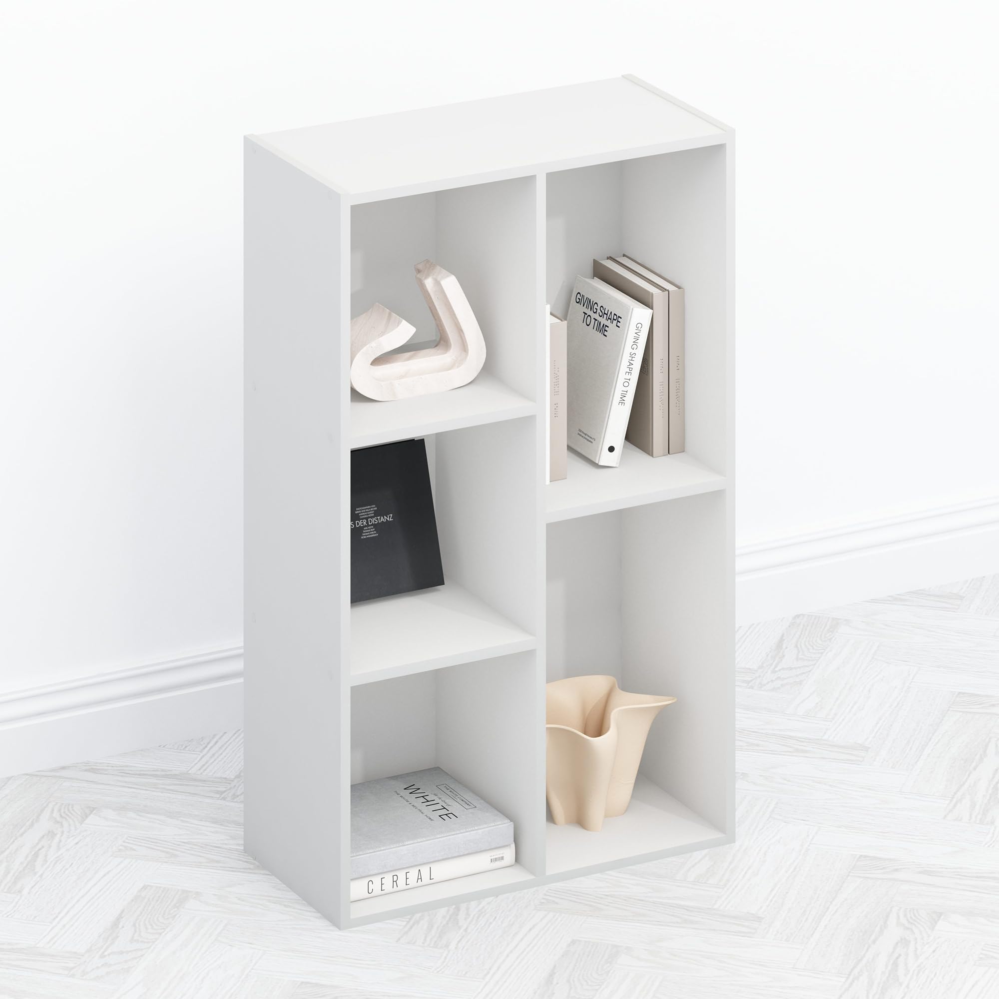 Furinno TOMI TV Stand, 5-Cube Entertainment Center with Open Shelf, Reversible TV Console, for Living Room, Bedroom, Home Office, White