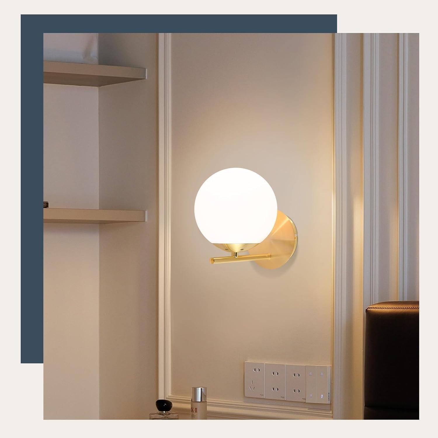 ZMH lampada da parete per interni bagno - lampada da letto oro E27 palla