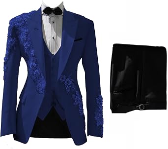 Mens Beads Suit 3 Piece Slim Fit Luxury Sequins Floral Tuxedo Prom Suits for Wedding Party Prom Peaked Lapel