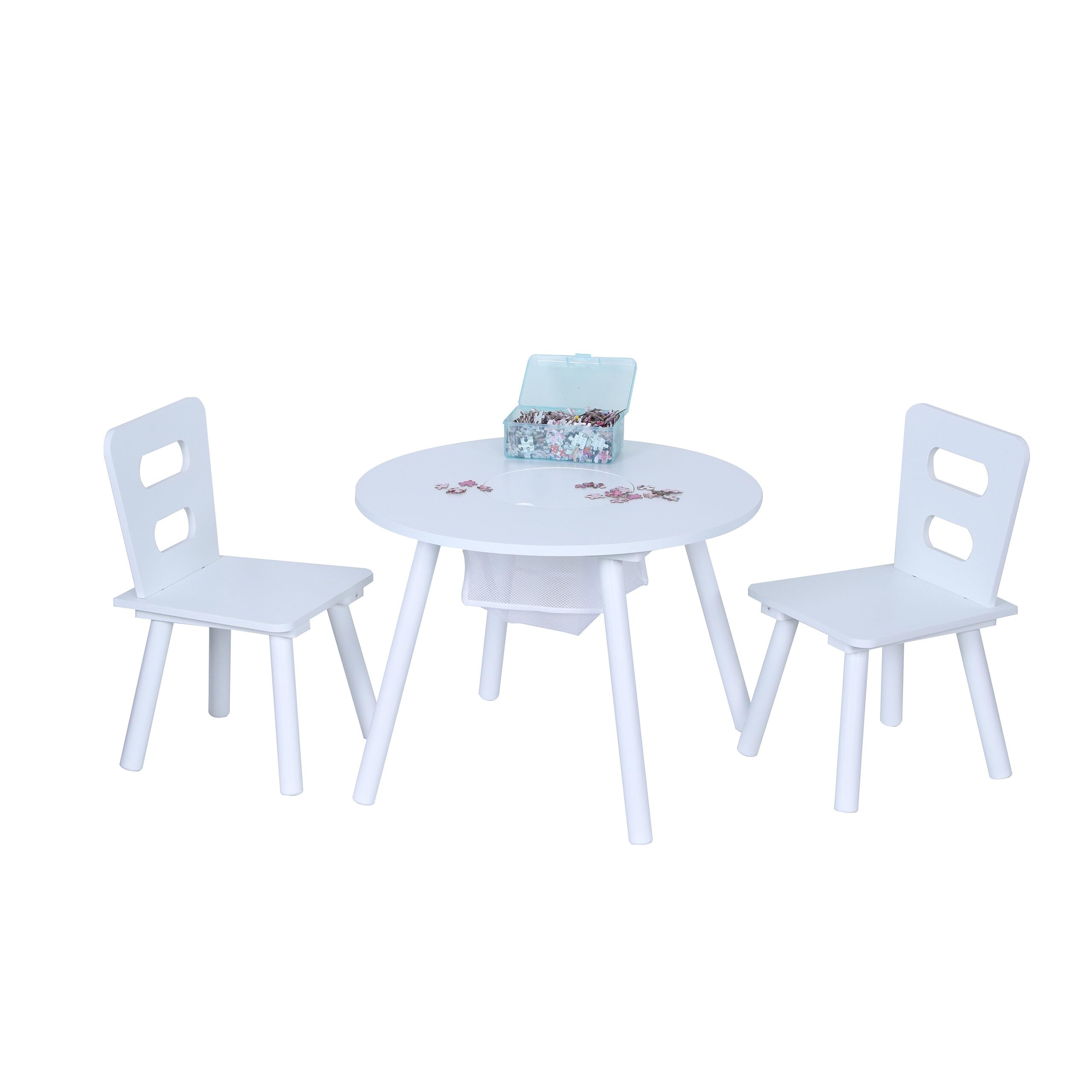 Table avec 2 chaises enfants bois MDF blanc avec rangement