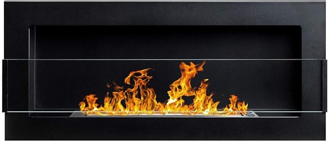 Bio Ethanol Fire BioFire Fireplace Modern 900 x 400 Black with Glass Wall - Mounted Alcohol Fireplace