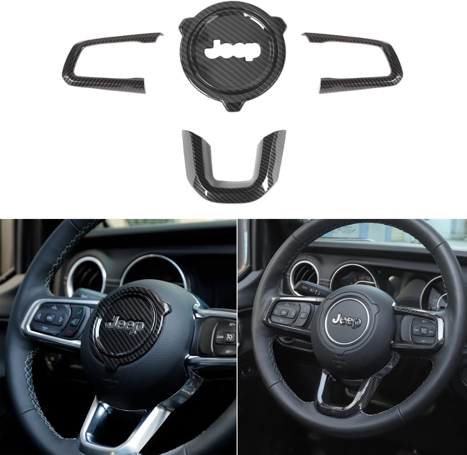 for Wrangler JL Interior Trim Kit Dashboard for Jeep Wrangler JL Gladiator JT 2018-2023 Carbon Fiber Look Interior Accessories Steering Wheel Air Outlets Headlight Glove Box Handle Dashboard 21-PACK