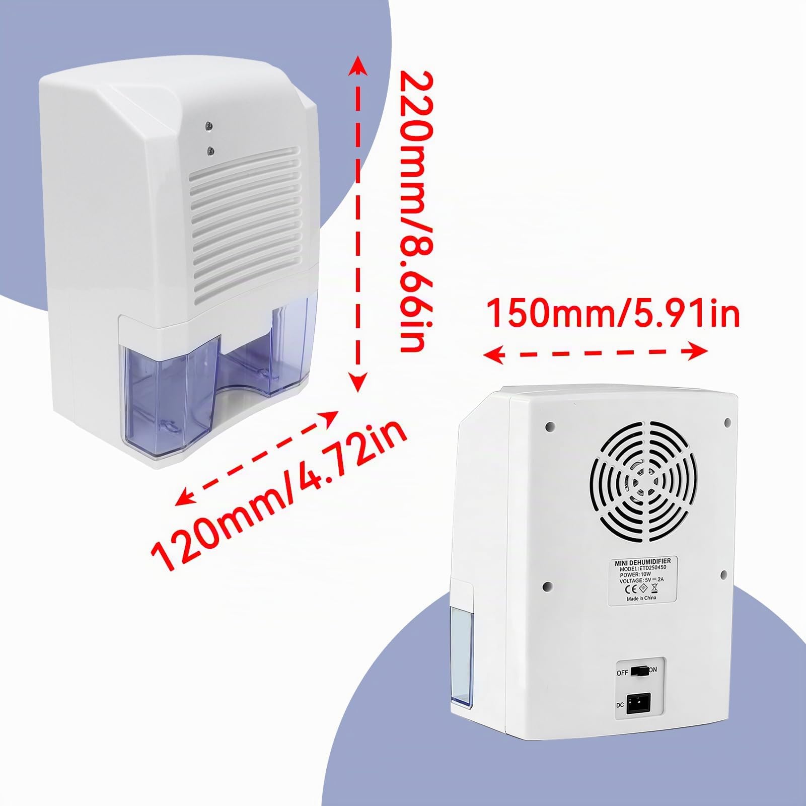Mini deumidificatore, deumidificatore portatile, piccolo deumidificatore da bagno, deumidificatori per casa, camera da letto, ufficio USB