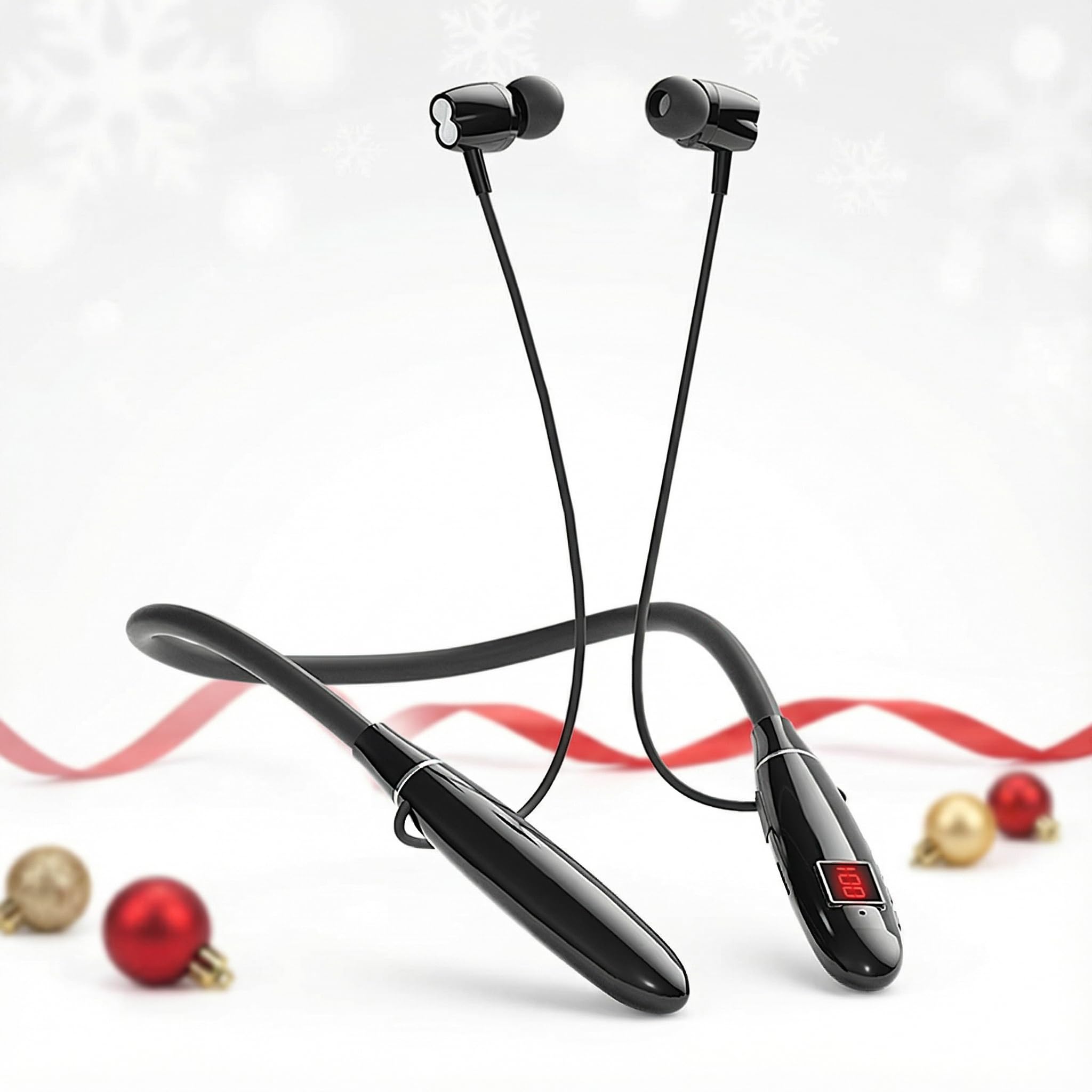 63H Playback Time Bluetooth 5.3 Neckband Bluetooth Headphones, in Ear Wireless Earphones with Digital Display, Game Mode, 7 EQ Modes, Support TF Card,