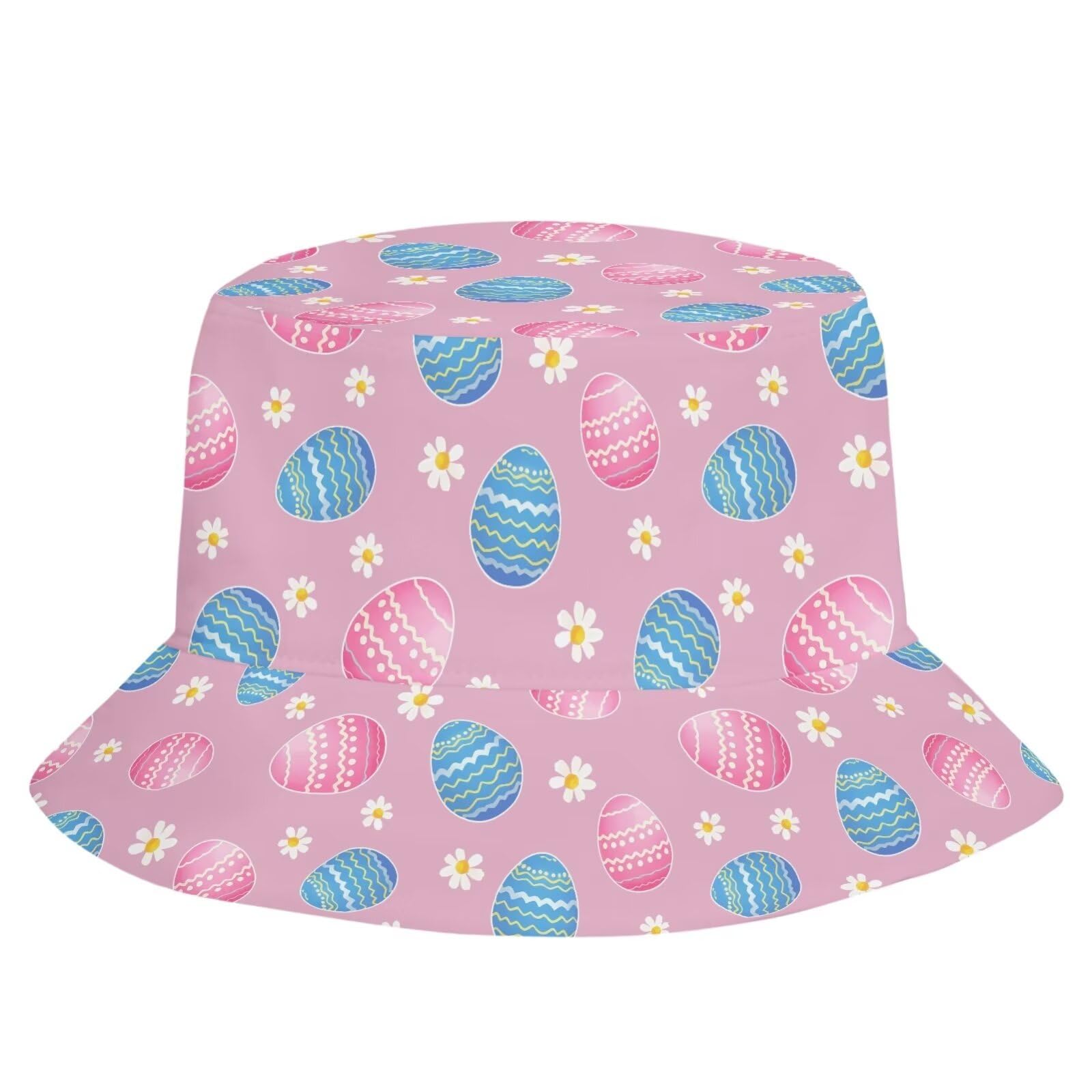 Nxidvxne Easter's Day Hats for Women Fashionable Blue and Pink Easter Egg Pattern Womens Hat Boonie Hat