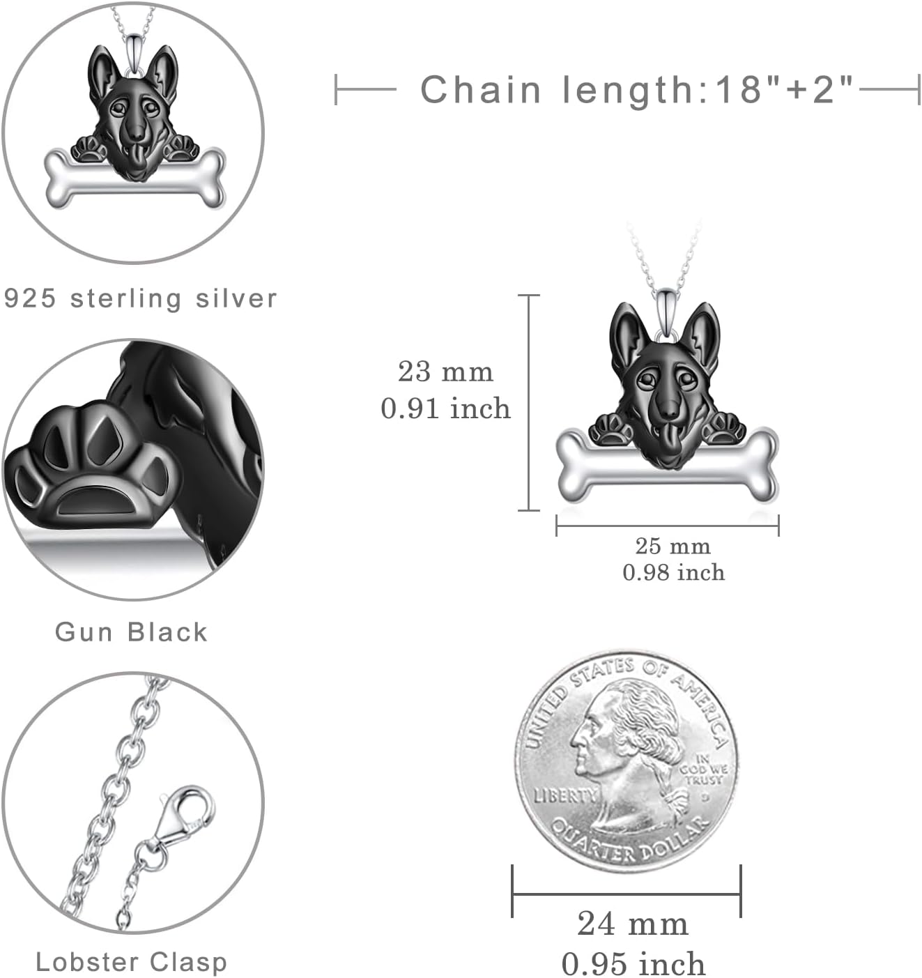 German Shepherd Necklace 925 Sterling Silver Cute German Shepherd Necklace Dog Jewelry Gifts for Men Women - Image 4