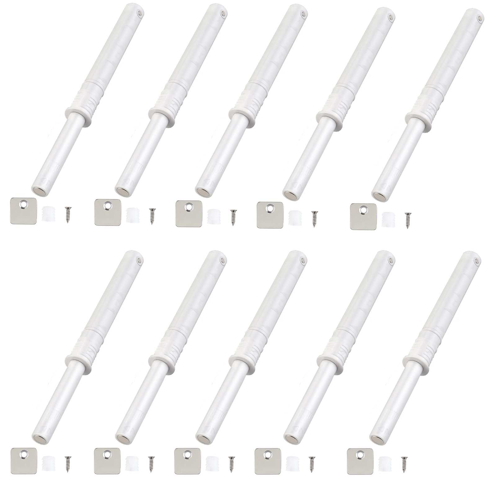 10 Pack Push to Open Door Catches, Push Door Closer Catches Latches Release, Magnetic Invisible Door Opener Press Device Hidden Rebound Cabinet Door Concealed Pull Free Handle, Long 107mm, White