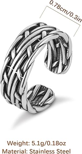 Miniatura 5 de HZMAN Anillo de la suerte celta de plata vintage de acero inoxidable abierto para mujer, tamaño 7-9