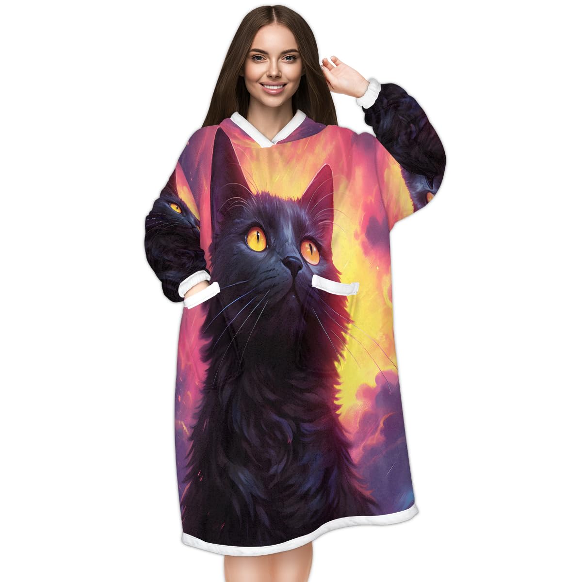 Wearable Blanket Black Cat Fleece Blanket Oodie™ Original: Black