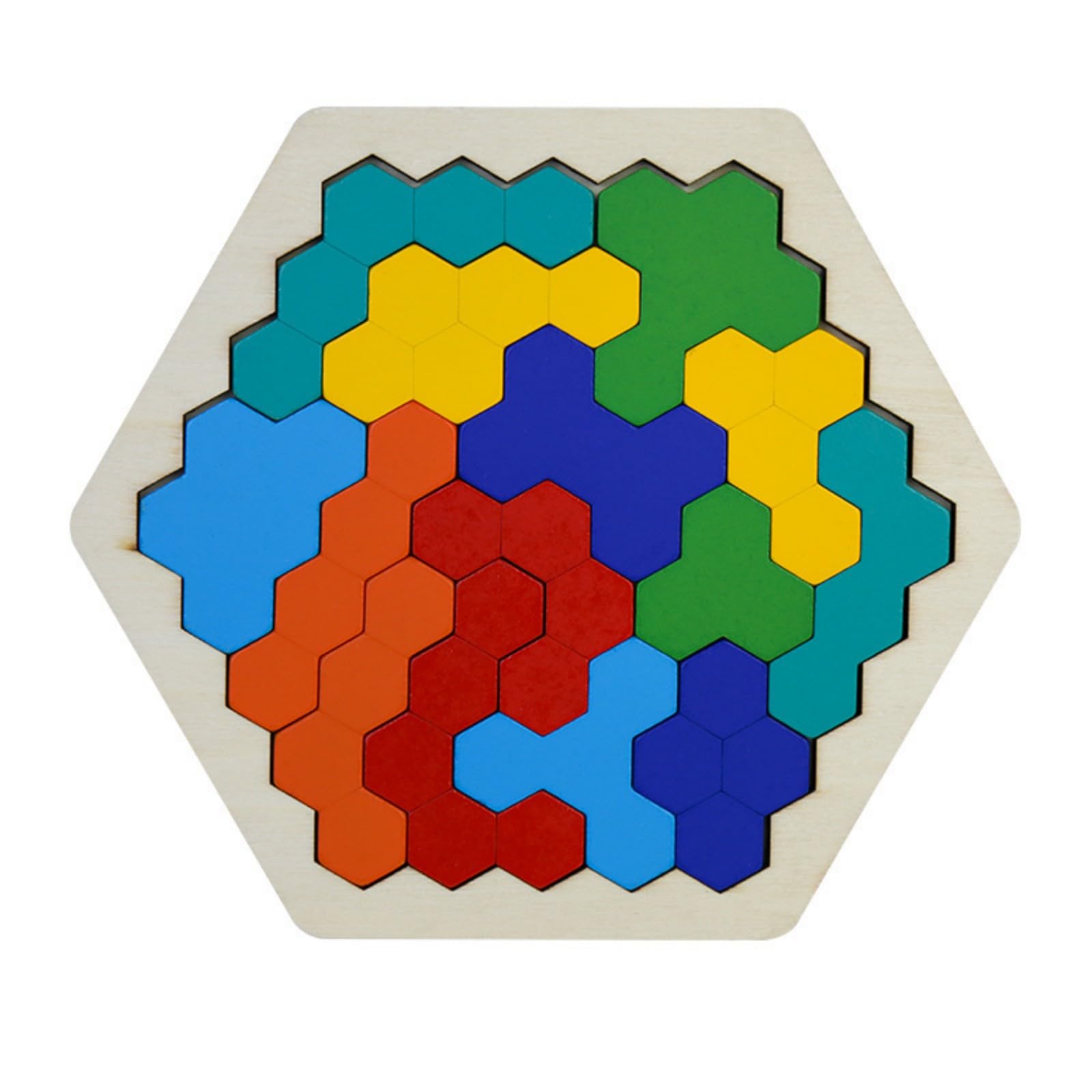 Toy Wooden Puzzles Tangram Jigsaw Colorful Hexagon Puzzle Geometric Leaning Intelligence Blocks Toys for 3-8 Year