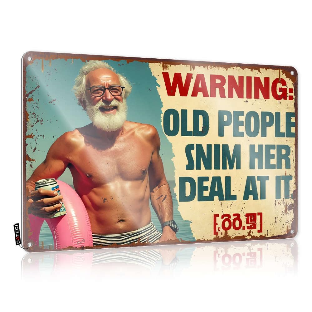 Tin Metal Sign Clock Custom Tin Sign, Affirmation Fade Resistant Old People Swim Here. Deal With It. For Home Kitchen | Nostalgic Vintage Decor For Scoreboard Party(30X40CM)