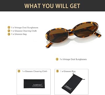 Long Keeper Retro Oval Sunglasses Womens Small Vintage Narrow 90s Sunglasses Tortoiseshell Slim Oval Frame Sun Glasses Anti UV400 Retro Shades for Women Men