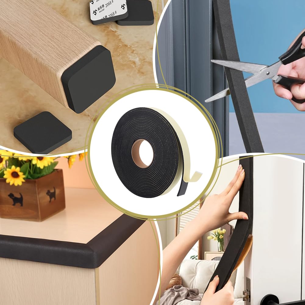 BENECREAT 10 m x 30 mm Nastro autoadesivo in schiuma, Nastro In Schiuma Ad Alta Densità per Porte e Finestre, Isolamento Termico, Spessore: 4mm (Nero)