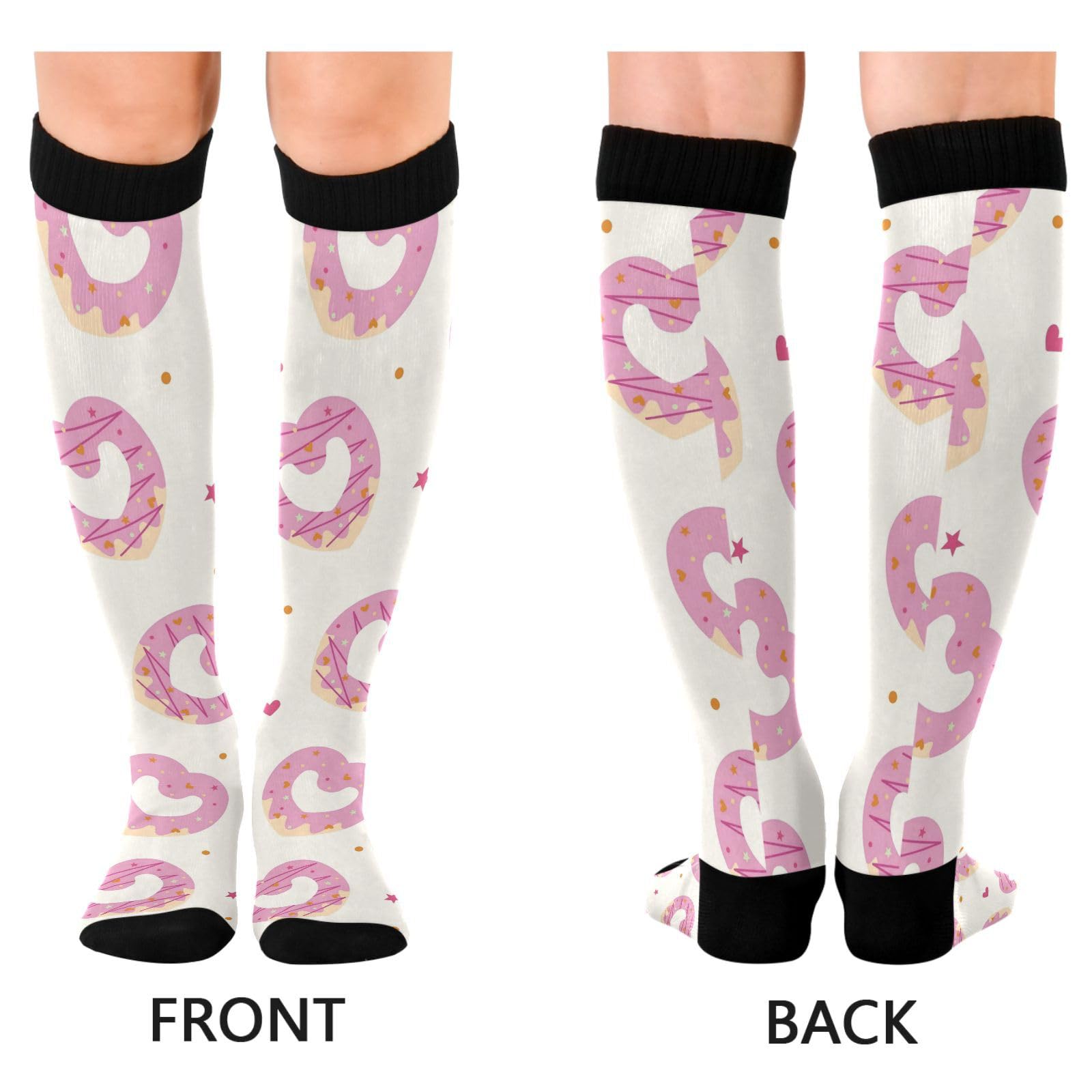 Dussdil Heart Donut Stars Valentine Compression Socks for Women Men Christmas Circulation Long Knee Socks for Winter Warm Stockings Socks