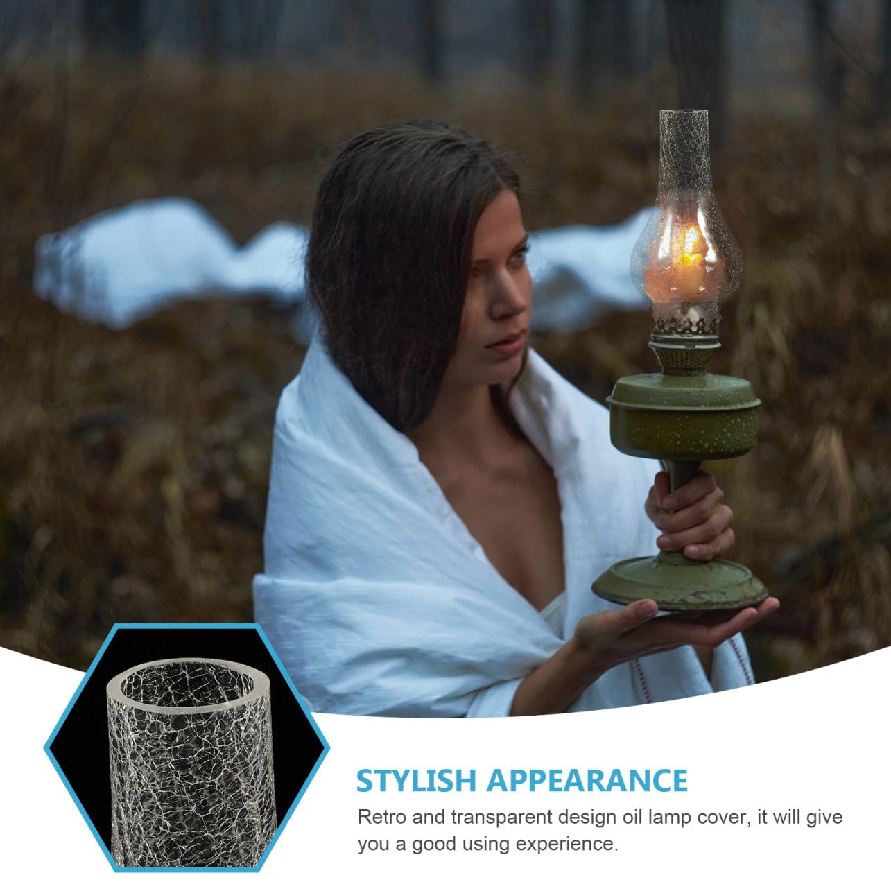 Paralume Vetro Lampada Cherosene Effetto Crepa, Retrò | Compatibile Olio e Cherosene, Finitura Trasparente Opaca, Uso Versatile in Casa