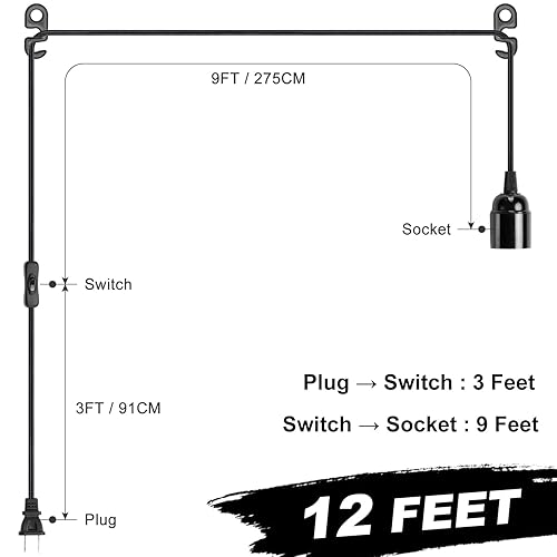 Miniatura 9 de Cable de luz colgante de linterna colgante de extensión de 20 pies, color blanco, enchufe de bombilla E26 con cable, interruptor de