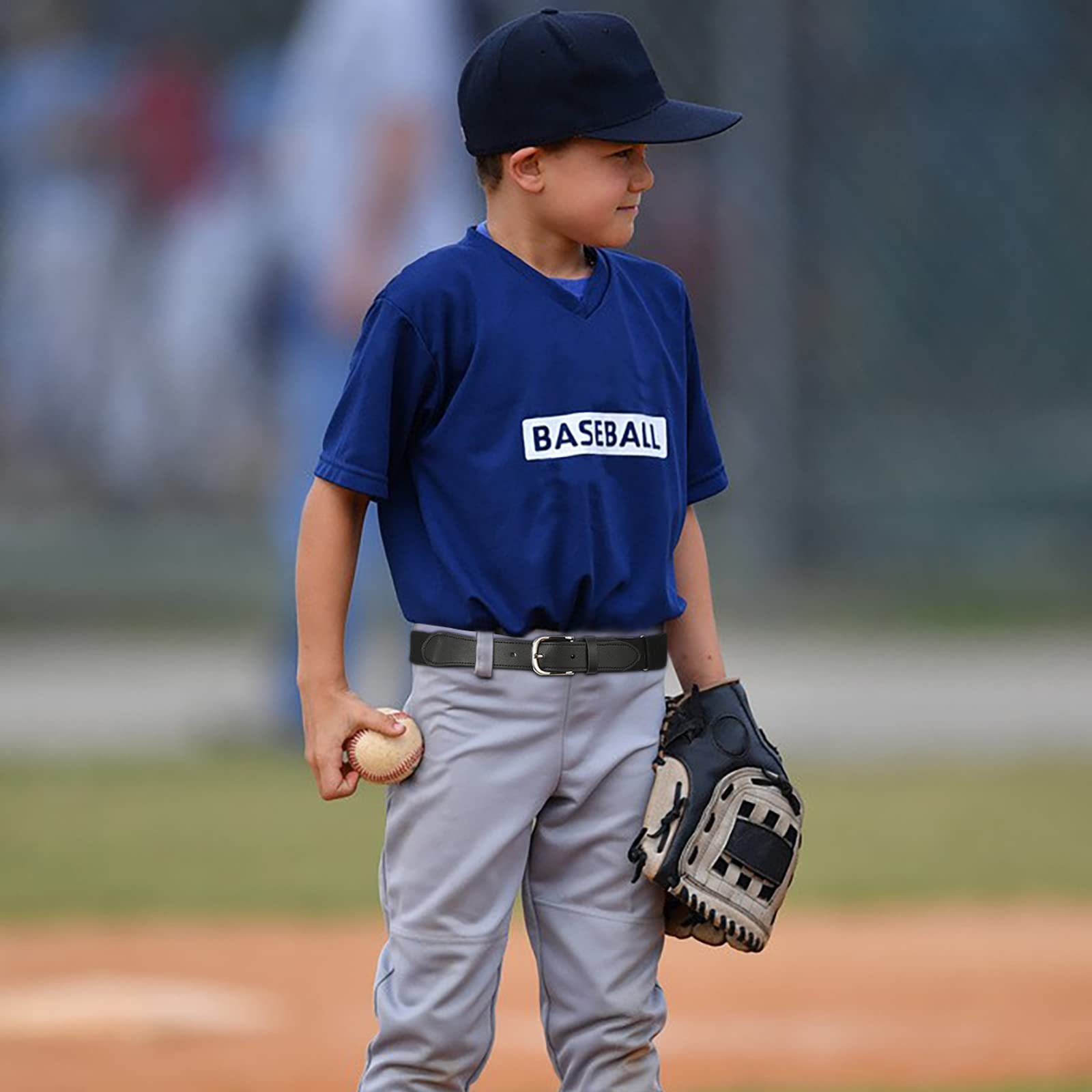 AWAYTR Adult and Youth Baseball Belt - Elastic Adjustable Softball Uniform Belts for Kids Boys and Girls (Silver-Black, Youth: fit waist 20