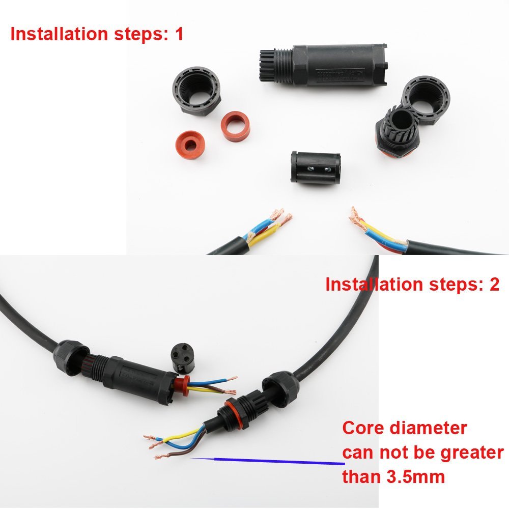 Connettore cavi impermeabile IP68, CESFONJER 2pezzi connettore per cavi esterni, scatola giunzione esterna, accoppiatore per manicotti per connettori per cavi per cavi da 2 o 3 pin di diametro 5-13 mm