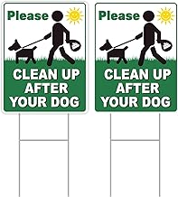 2 Pcs No Dog Fouling Signs with Metal H-Stakes, Garden Yard Signs Print "Please Clean Up After Your Dog", Stop Dogs Pooping for Outdoor Courtyard Decor & Reminder