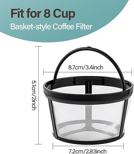 Miniatura 2 de Prasacco Filtros de café reutilizables de 4 a 8 tazas, cesta de filtro de café universal, filtro de café universal, malla de nailon de seguridad,