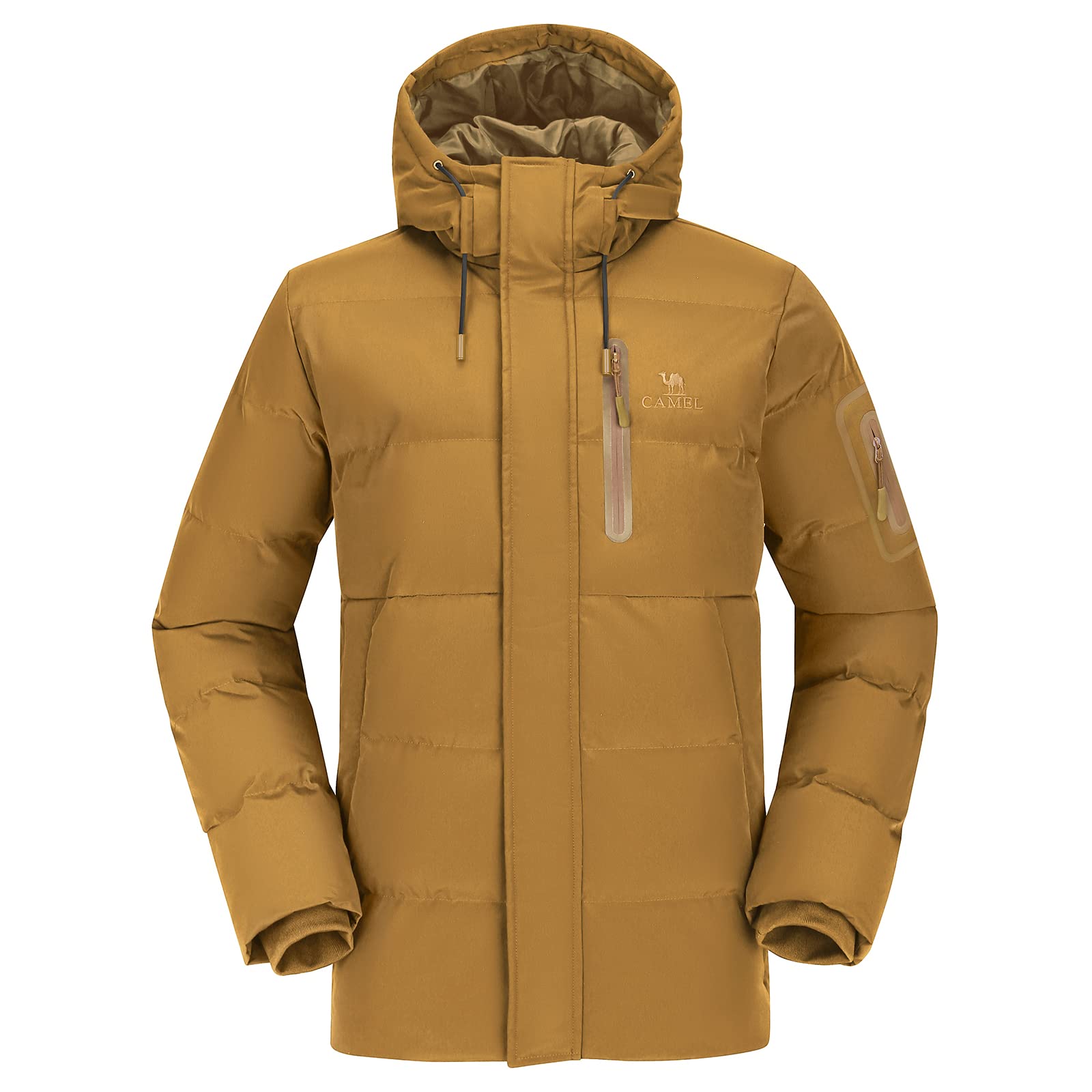 CAMEL Men Puffer Jacket with Hooded Parkas Thicken Padded Jacket Windproof Outdoor for Winter Coat